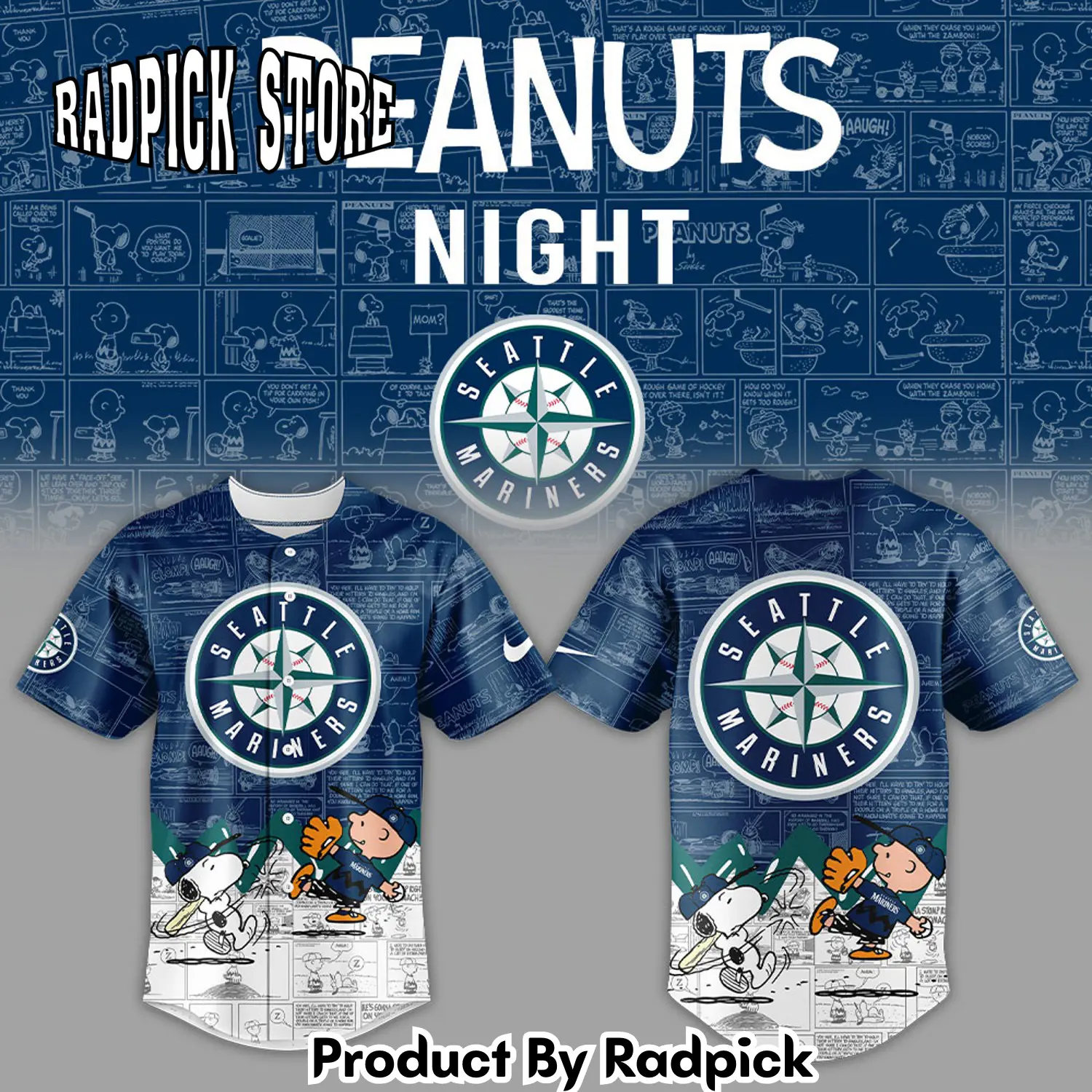 Radpick seattle mariners 75th anniversary of peanuts baseball jersey rp127133